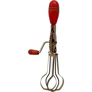 Vintage Wood Red Handled Egg Beater-1950's